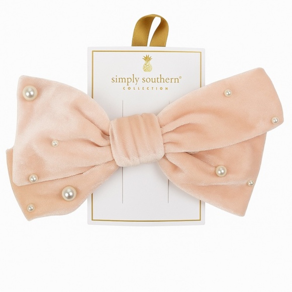 Simply Southern Pink Velvet Hair Bow with Pearls | Girls & Women’s Hair Clip